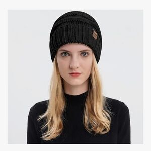 Zoonon Cable Knit Slouched Stylish Black Knit Beanie NWOT